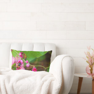 Bees On Coral Vine Flowers Photograph Lumbar Pillow