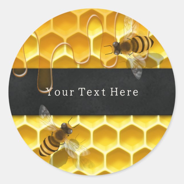 Bees on Dripping Honeycomb Custom Hive Product   Classic Round Sticker (Front)