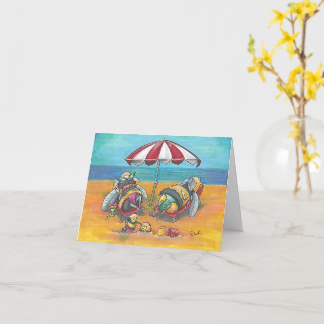 Bee's On Holiday Blank Greetings Card (Yellow Flower)