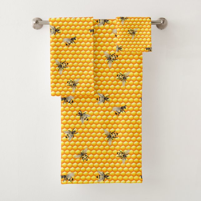 Bees on Honeycomb Bath Towel Set (Insitu)