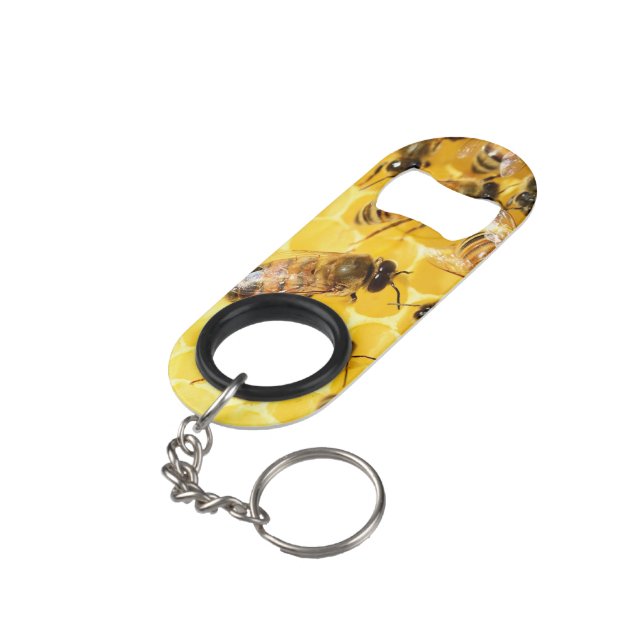 Bees on Honeycomb Keychain Bottle Opener (Back Angled)