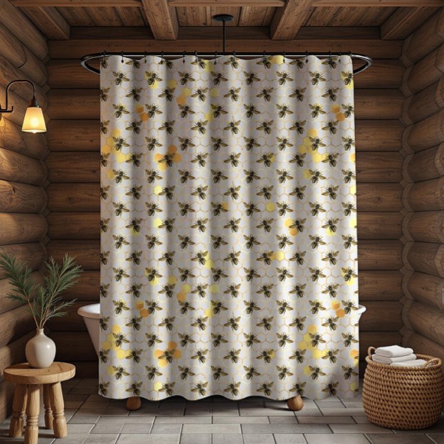 Bees on Honeycomb Pattern Yellow Gold Grey Rustic (Creator Uploaded)