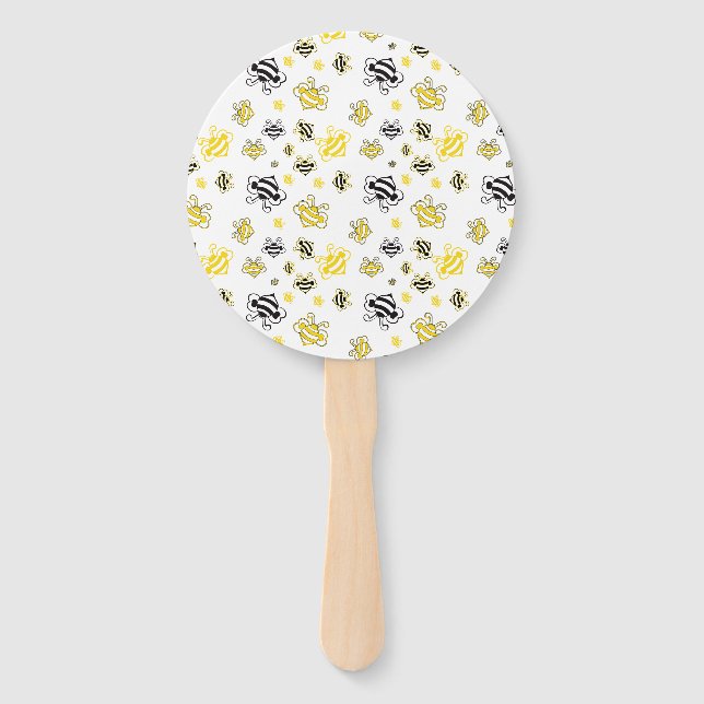 Bees Pattern Sketch Hand Fan – Vintage Honeybee  (Front)