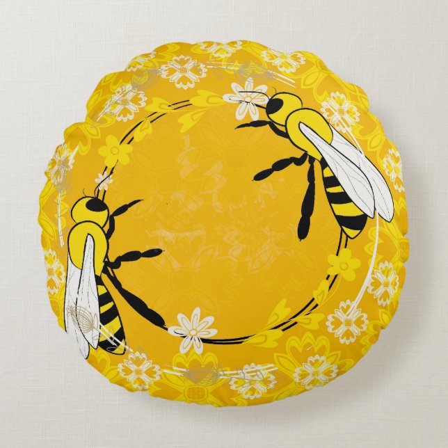 bees round pillow (Front)