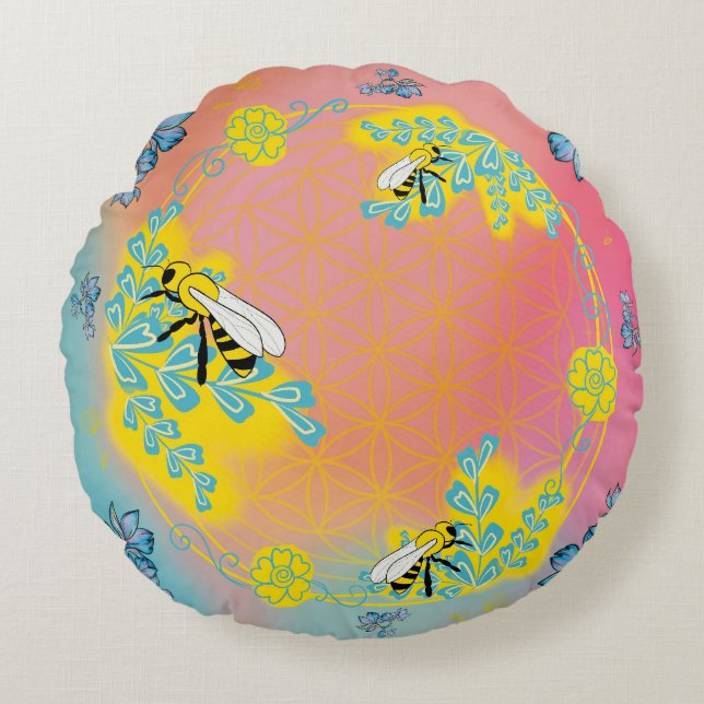 bees round pillow (Front)