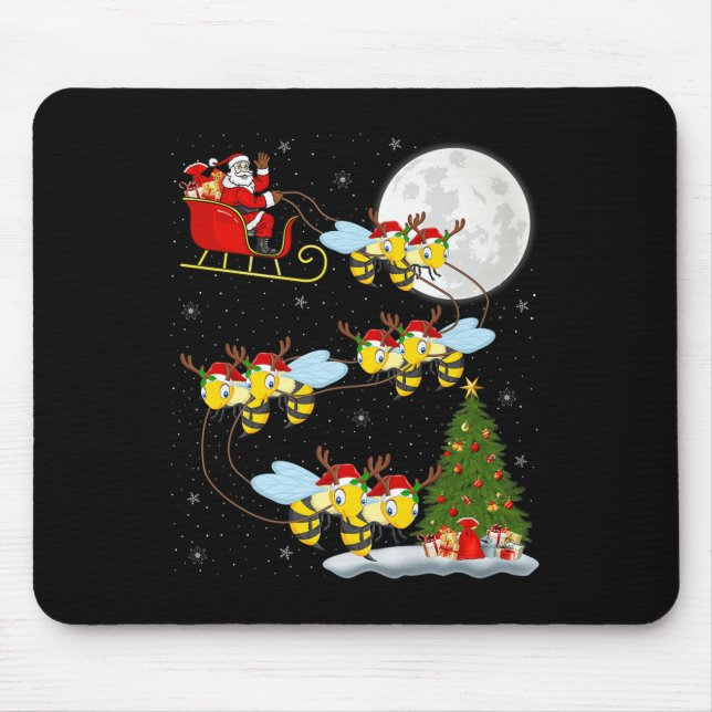 Bees Santa Sleigh Flying Funny Magical Christmas P Mouse Pad (Front)