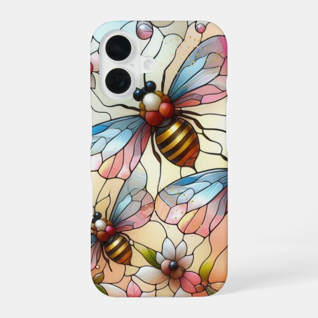 Bees Stain Glass Effect   iPhone 16 Case (Back)