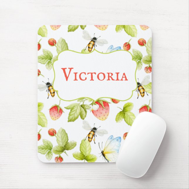 Bees Strawberries Butterflies Spring Summer  Mouse Pad (With Mouse)