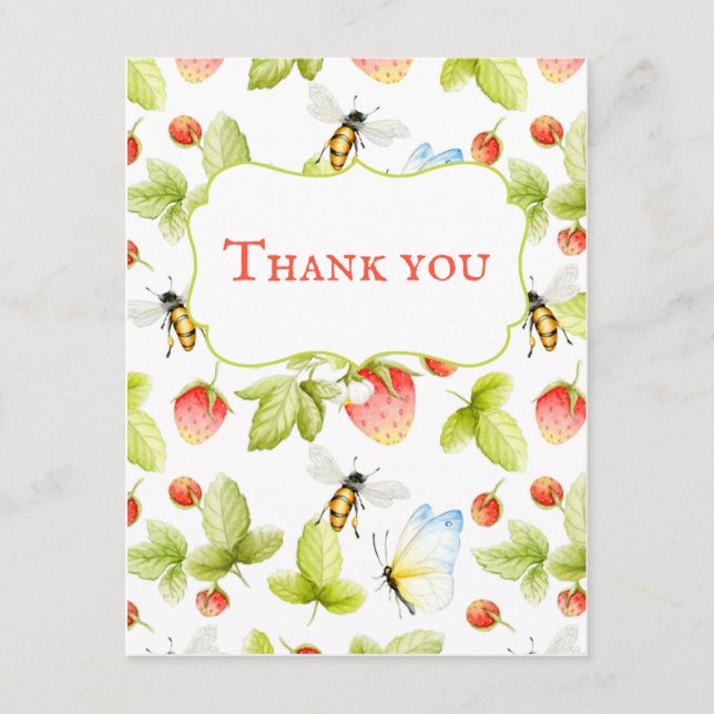 Bees Strawberries Butterflies Spring Summer  Thank You Card (Front)