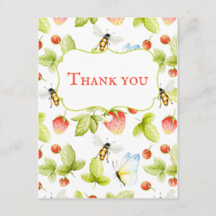 Bees Strawberries Butterflies Spring Summer  Thank You Card