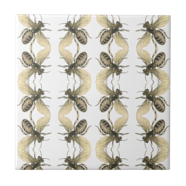 Bees Stripe Brown Gold  |  Ceramic Tile (Front)
