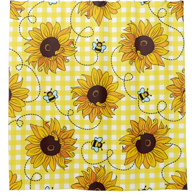 Bees, sunflowers, chequered, vintage pattern. (Front)