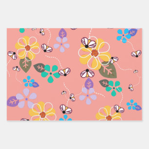 Bees themed graphic wrapping paper sheet