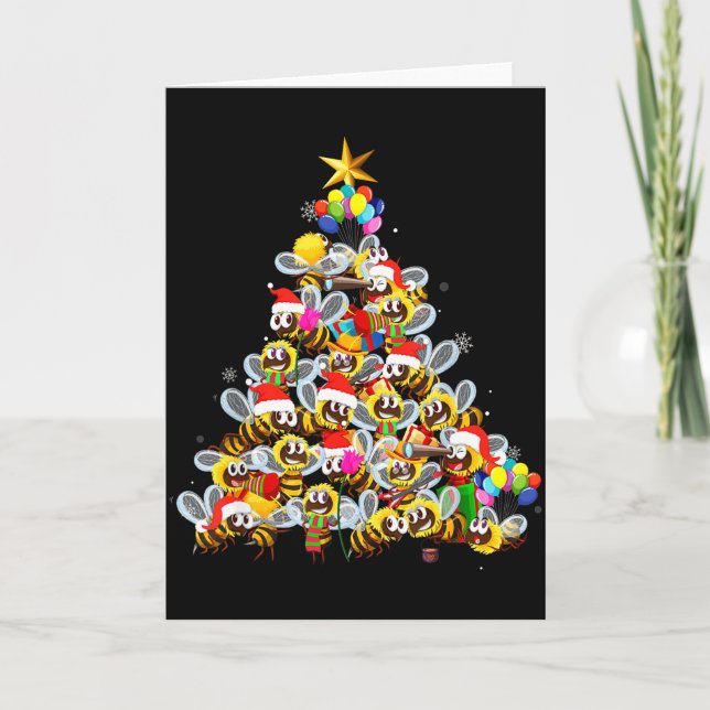 Bees Tree Christmas Sweater Xmas For Bees Lover  Card (Front)