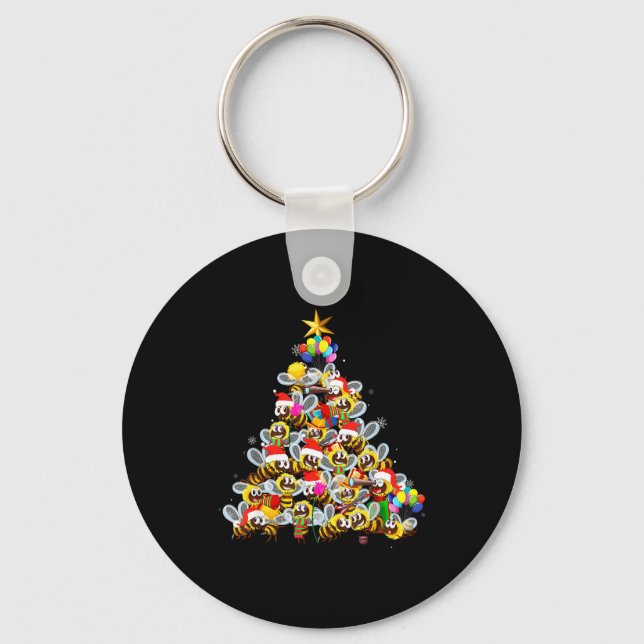 Bees Tree Christmas Sweater Xmas For Bees Lover  Keychain (Front)