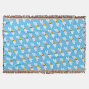 Bees watercolor art blue pattern throw blanket