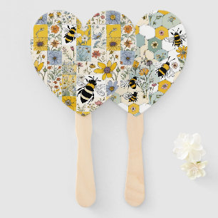 Bees with Florals and Honeycomb Pattern Hand Fan