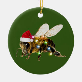 Bees With Hat Lights Christmas Ceramic Ornament