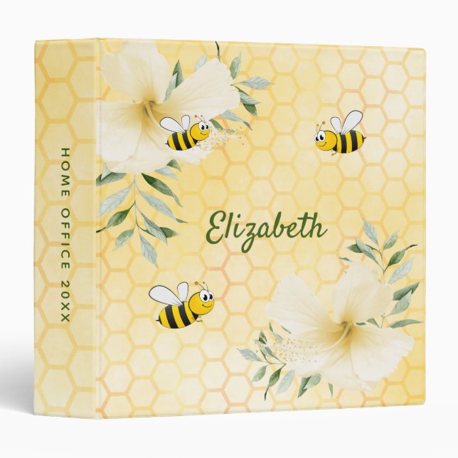 Bees yellow honeycomb flowers summer name binder (Front/Spine)