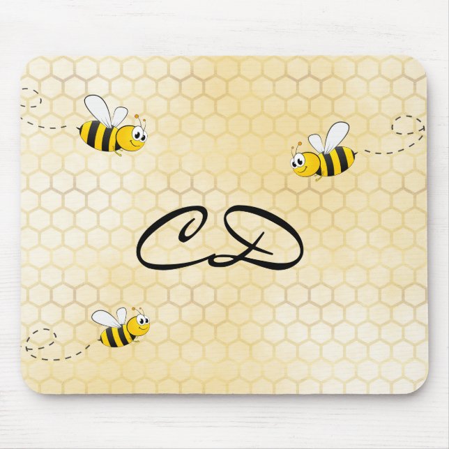 Bees Yellow honeycomb fun humor monogram Mouse Pad (Front)