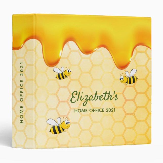 Bees yellow honeycomb honey home office binder (Front/Spine)