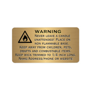 Beeswax Candle Gold Warning Label