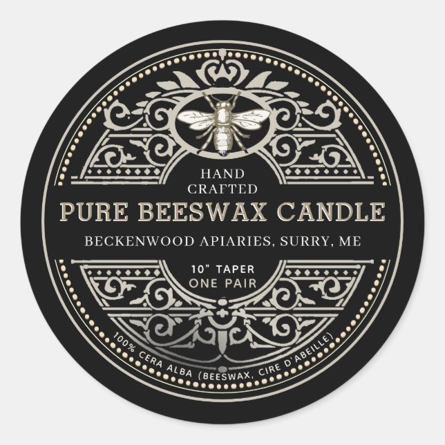 Beeswax Candle Heraldic Bee Product Label (Front)