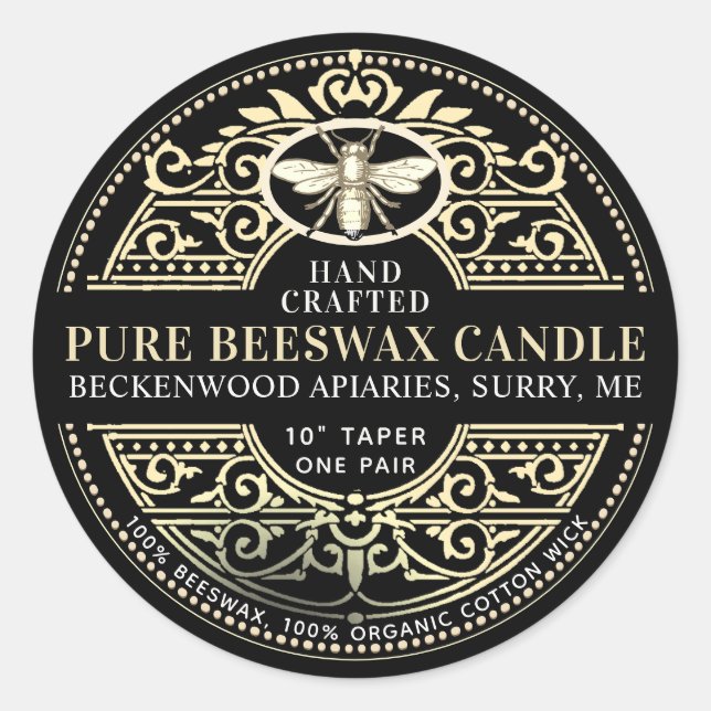 Beeswax Candle Heraldic Bee Product Label (Front)