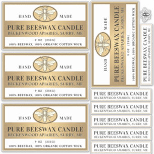 Beeswax Candle Matte white or transparent gold bee