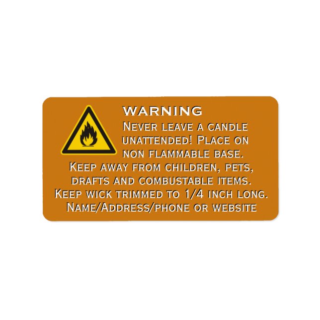 Beeswax Candle Orange Warning Label (Front)