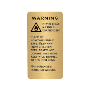 Beeswax Candle Warning Gold Vertical Product Label