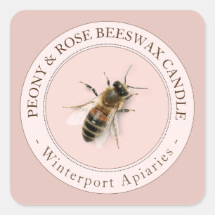 Beeswax Candle with Honeybee Rose Gold Pink Label