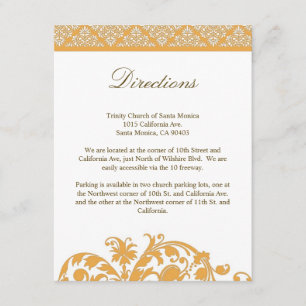 Beeswax Damask Wedding Direction Card Invitation