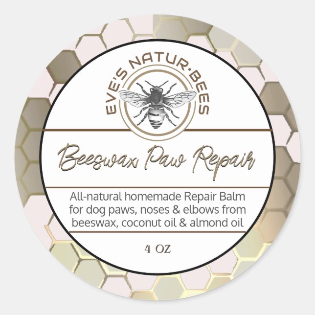 Beeswax Paw Repair Bee Apiary Logo Honeycomb  Classic Round Sticker (Front)