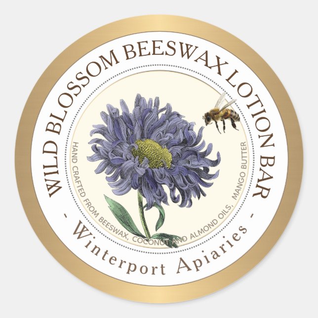 Beeswax Product Label Lip Balm bee flower Gold (Front)