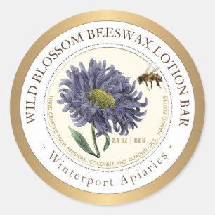 Beeswax Product Label with Bee Flower Gold