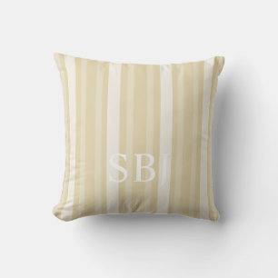 Beeswax Victorian Stripe with Monogram Throw Pillow