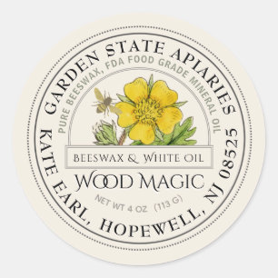 Beeswax Wood Butter with Vintage Flower and Bee  Classic Round Sticker