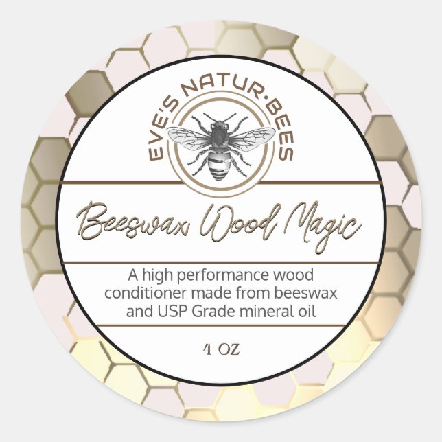 Beeswax Wood Polish Bee Apiary Logo Honeycomb  Classic Round Sticker (Front)