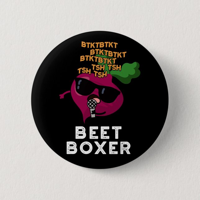 Beet Boxer Funny Beatbox Veggie Pun Dark BG 2 Inch Round Button (Front)