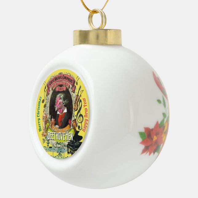 Beethovehen Beethoven Rooster Hen Ceramic Ball Christmas Ornament (Right)
