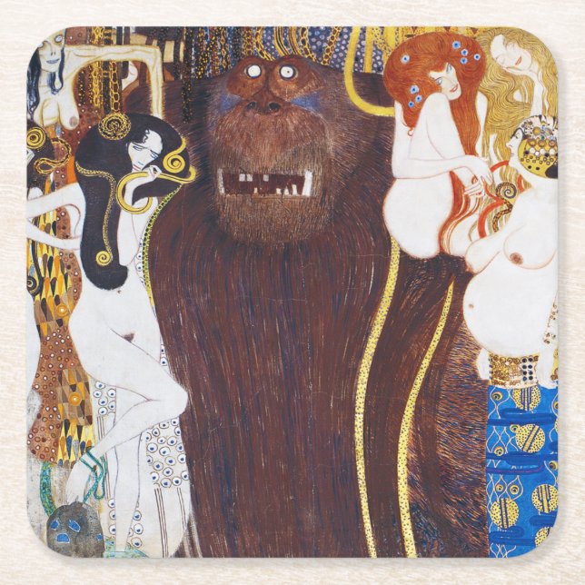 Beethoven Frieze(detail), Gustav Klimt Square Paper Coaster (Front)