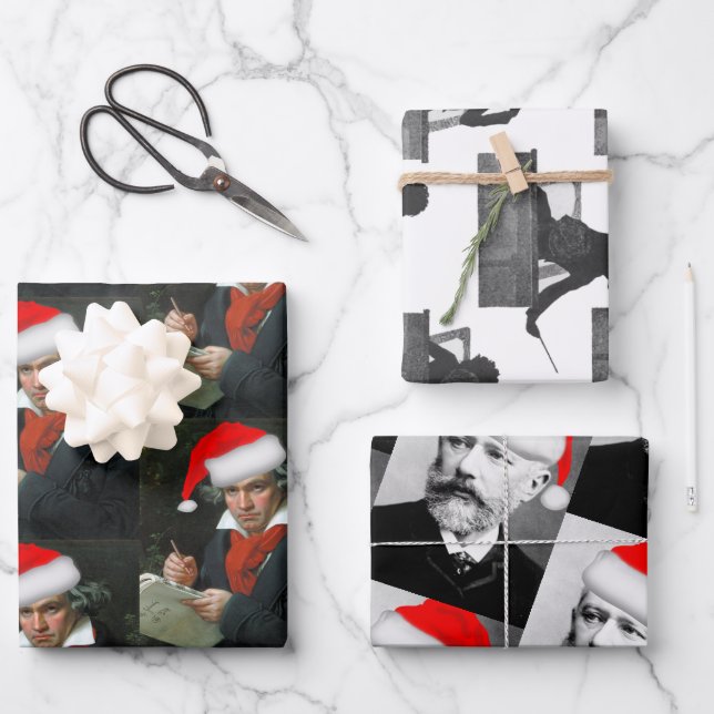 Beethoven  Mahler Tchaikovsky Classical Christmas Wrapping Paper Sheet (Front)