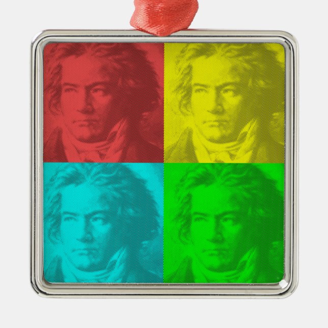 Beethoven Portrait In Squares Metal Ornament (Front)