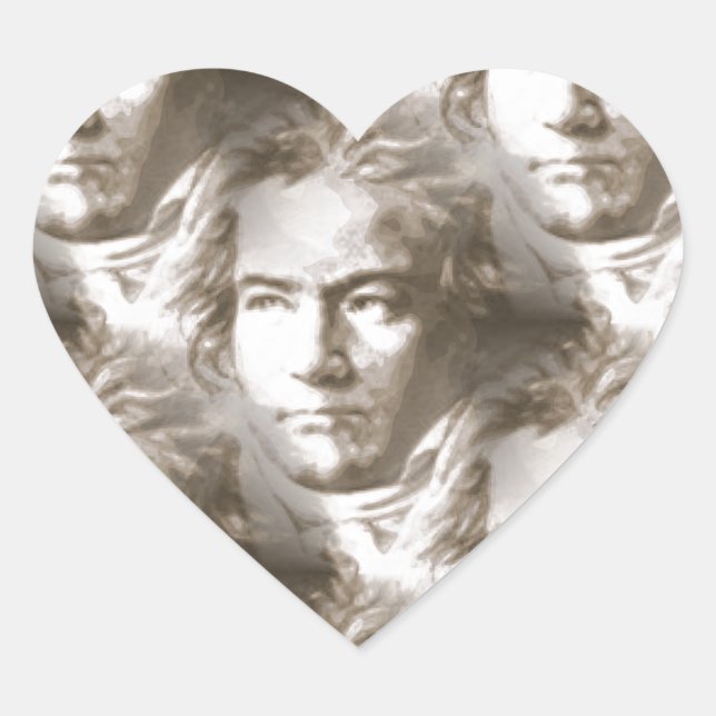 Beethoven Portrait Pattern Heart Sticker (Front)