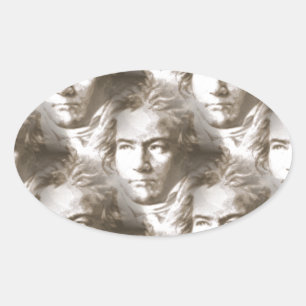 Beethoven Portrait Pattern Oval Sticker