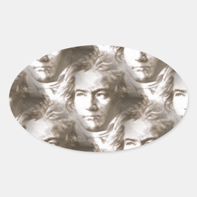 Beethoven Portrait Pattern Oval Sticker (Front)