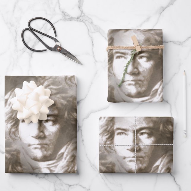 Beethoven Portrait Pattern Wrapping Paper Sheet (Front)
