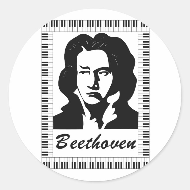 beethoven portrait with piano key frame classic round sticker (Front)