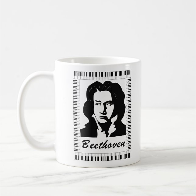 beethoven portrait with piano key frame coffee mug (Left)